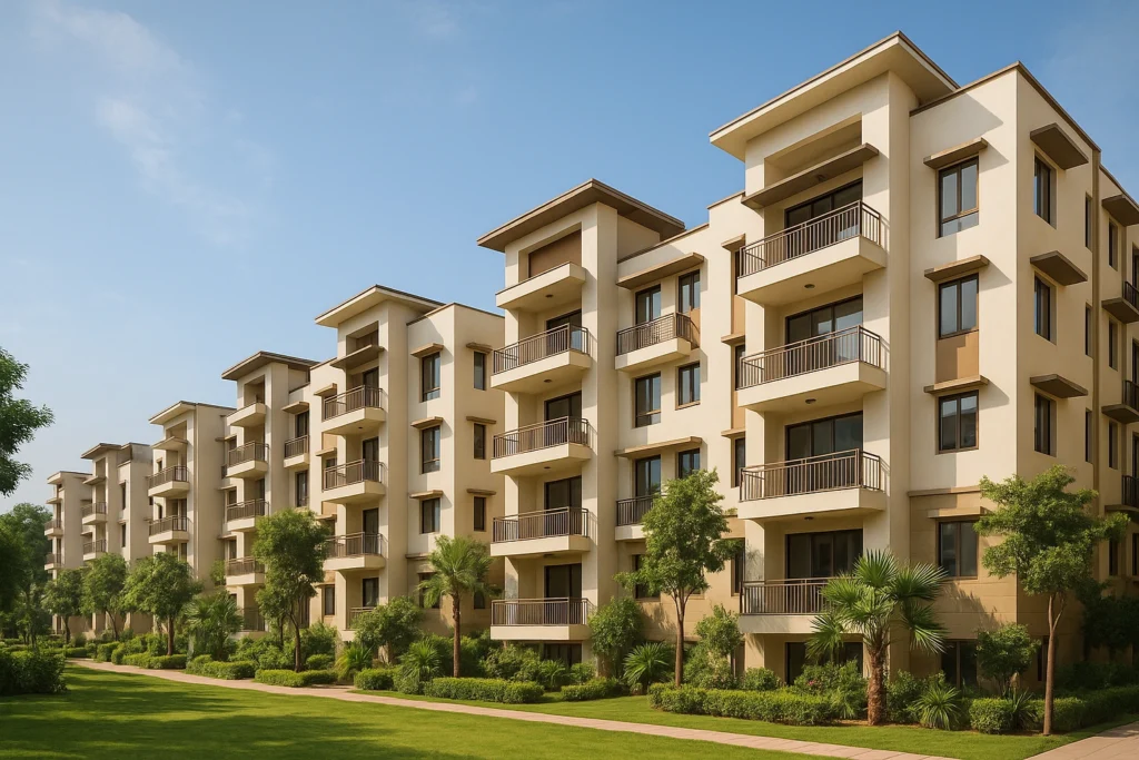 Modern apartment buildings in Delhi, ideal for first-time buyers